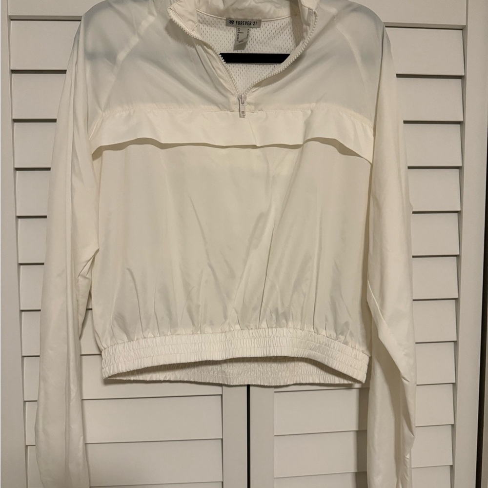Forever 21 Cream Quarter-Zip Sweatshirt